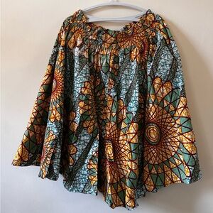 Sakkas Bkue and Orange African Print Skirt